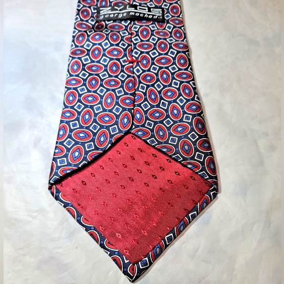 Zylos George Machado 💯 Italian Silk Necktie Blue/Red/White Mini Ovals USA Made - Picture 8 of 10